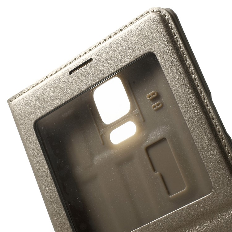 View Window Battery Housing Leather Flip Case for Samsung Galaxy Note 4 N910 - Champagne-5