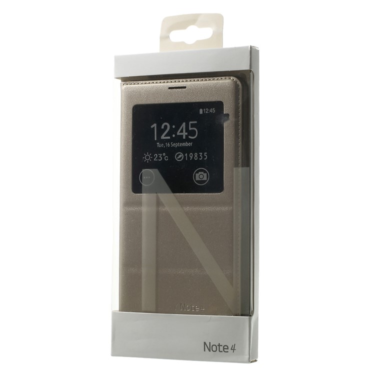 View Window Battery Housing Leather Flip Case for Samsung Galaxy Note 4 N910 - Champagne-7