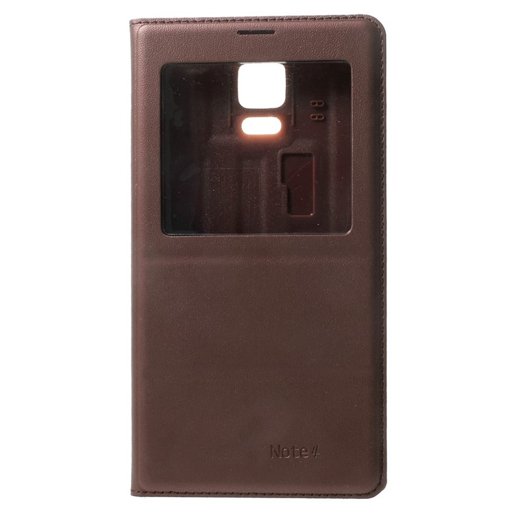 View Window Battery Housing Leather Flip Shell for Samsung Galaxy Note 4 N910 - Wine Red-2