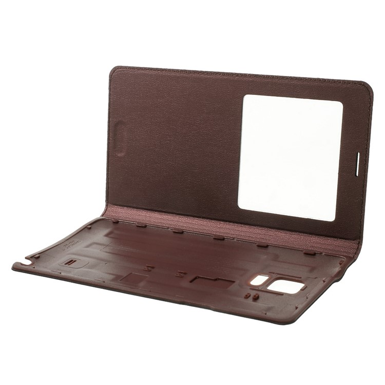 View Window Battery Housing Leather Flip Shell for Samsung Galaxy Note 4 N910 - Wine Red-3