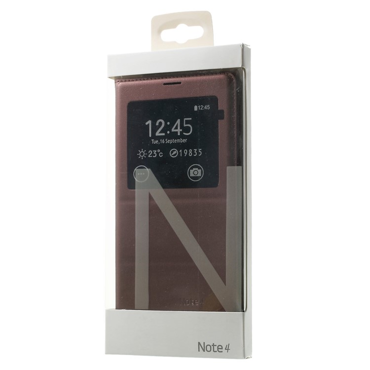 View Window Battery Housing Leather Flip Shell for Samsung Galaxy Note 4 N910 - Wine Red-7