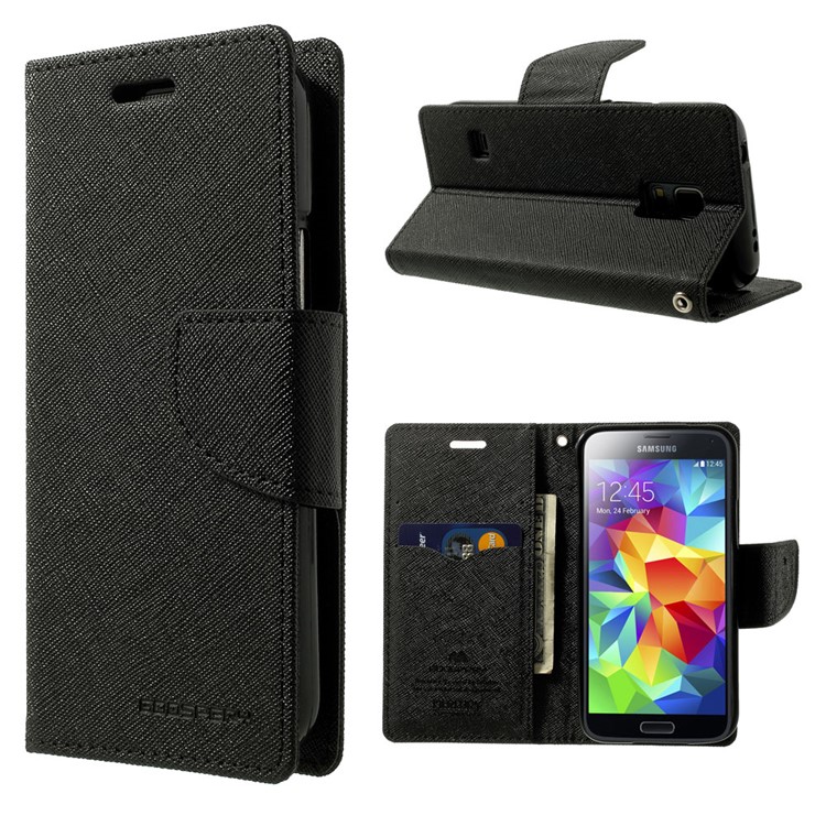 Mercury GOOSPERY Fancy Diary Leather Wallet Case for Samsung Galaxy S5 mini G800 w/ Stand - Black-1