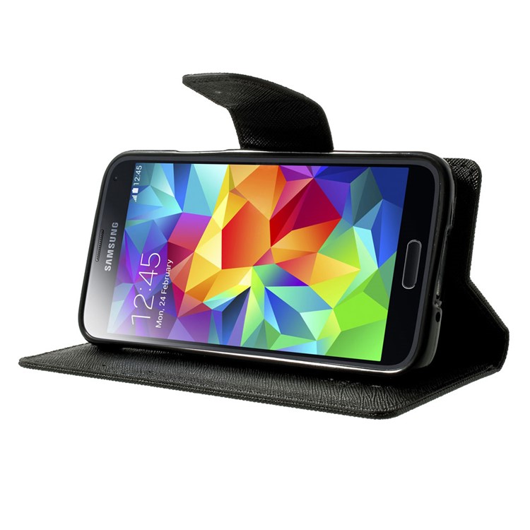 Mercury GOOSPERY Fancy Diary Leather Wallet Case for Samsung Galaxy S5 mini G800 w/ Stand - Black-3