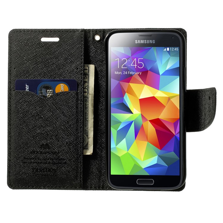 Mercury GOOSPERY Fancy Diary Leather Wallet Case for Samsung Galaxy S5 mini G800 w/ Stand - Black-5