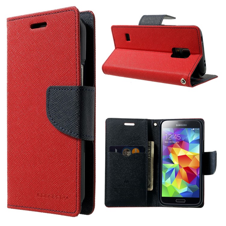 Mercury GOOSPERY Fancy Diary Leather Wallet Case for Samsung Galaxy S5 mini G800 w/ Stand - Red-1