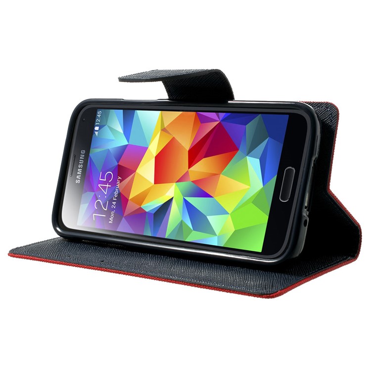 Mercury GOOSPERY Fancy Diary Leather Wallet Case for Samsung Galaxy S5 mini G800 w/ Stand - Red-3