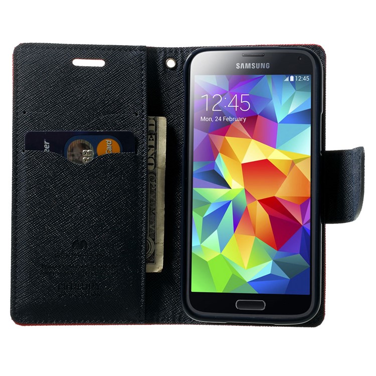 Mercury GOOSPERY Fancy Diary Leather Wallet Case for Samsung Galaxy S5 mini G800 w/ Stand - Red-5