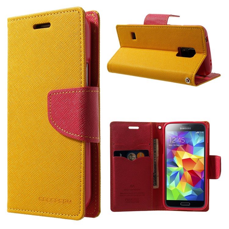 Mercury GOOSPERY Fancy Diary Leather Wallet Cover for Samsung Galaxy S5 mini G800 w/ Stand - Orange-1
