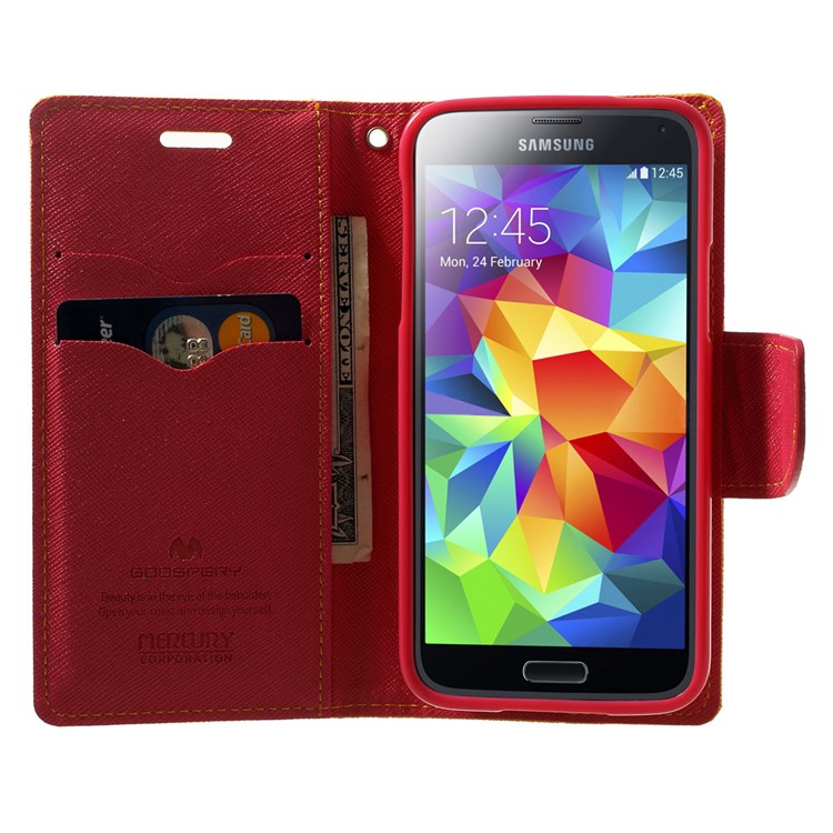 Mercury GOOSPERY Fancy Diary Leather Wallet Cover for Samsung Galaxy S5 mini G800 w/ Stand - Orange-5