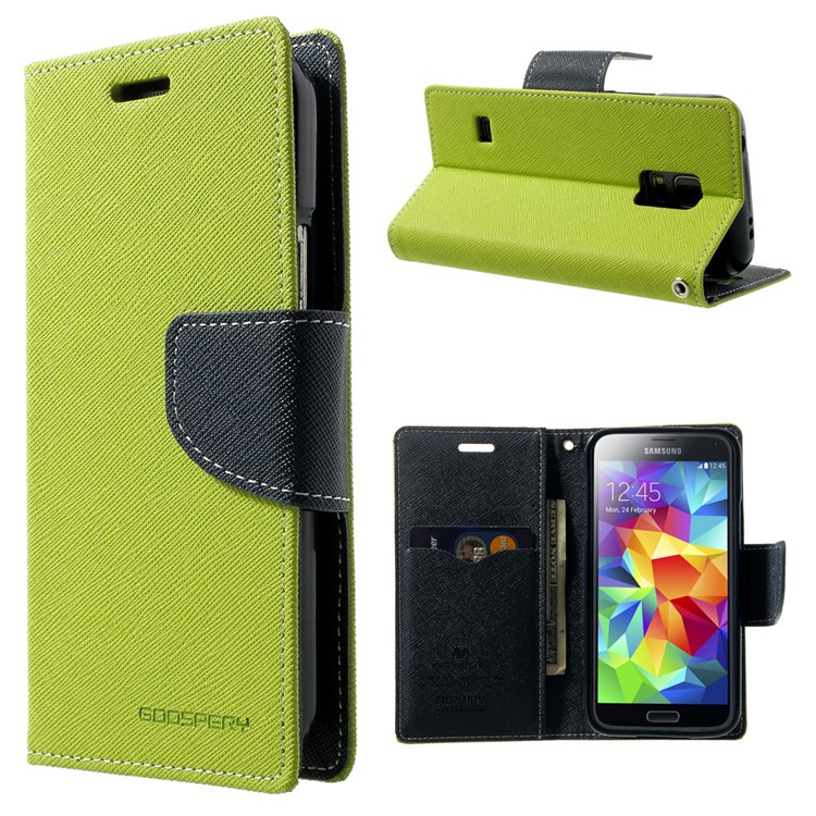 Mercury GOOSPERY Fancy Diary Leather Wallet Cover for Samsung Galaxy S5 mini G800 w/ Stand - Green-1