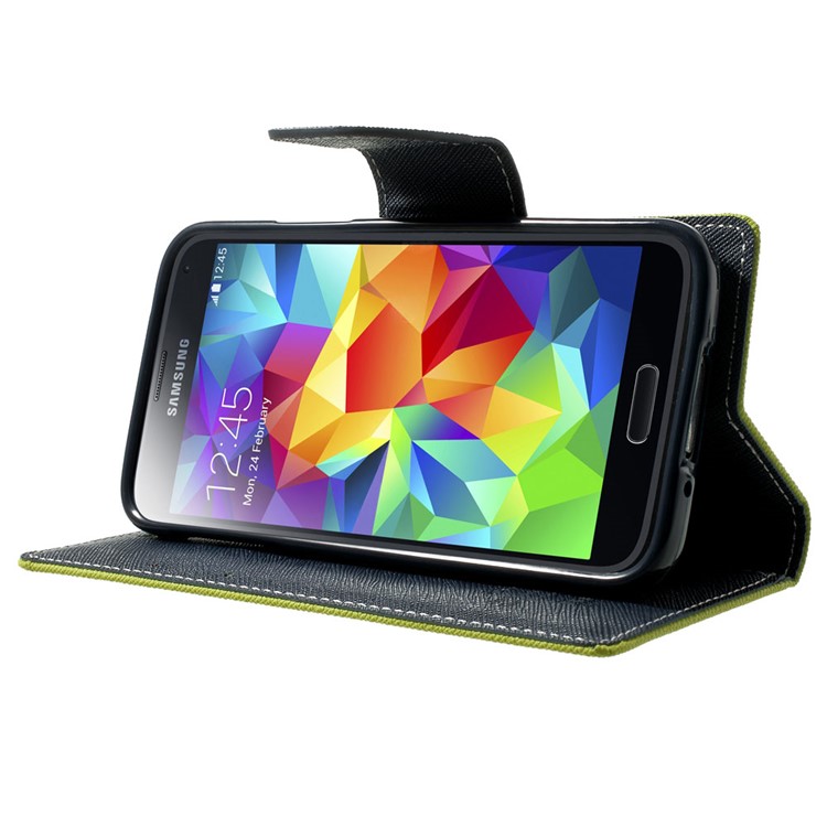 Mercury GOOSPERY Fancy Diary Leather Wallet Cover for Samsung Galaxy S5 mini G800 w/ Stand - Green-3