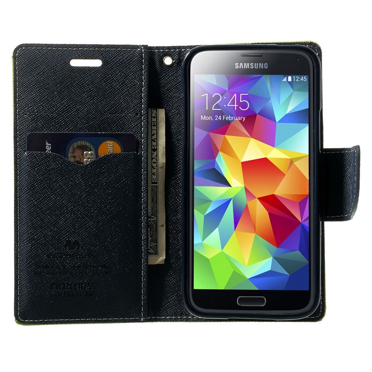 Mercury GOOSPERY Fancy Diary Leather Wallet Cover for Samsung Galaxy S5 mini G800 w/ Stand - Green-5