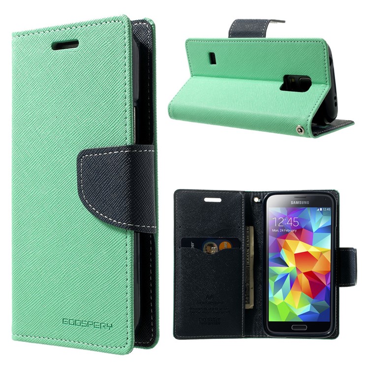 Mercury GOOSPERY for Samsung Galaxy S5 mini G800 Fancy Diary Leather Wallet Cover w/ Stand - Cyan-1