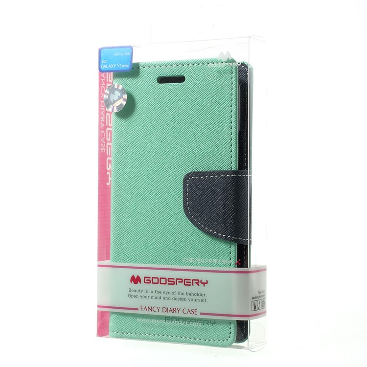 Mercury GOOSPERY for Samsung Galaxy S5 mini G800 Fancy Diary Leather Wallet Cover w/ Stand - Cyan-10