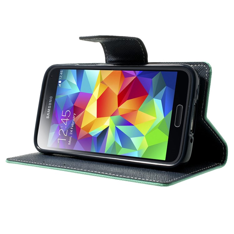Mercury GOOSPERY for Samsung Galaxy S5 mini G800 Fancy Diary Leather Wallet Cover w/ Stand - Cyan-3