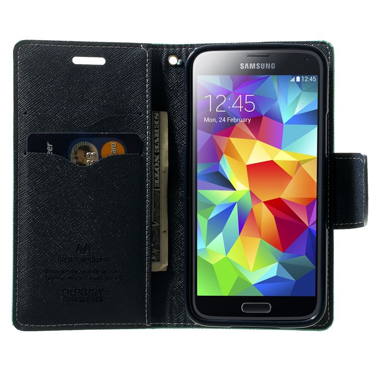 Mercury GOOSPERY for Samsung Galaxy S5 mini G800 Fancy Diary Leather Wallet Cover w/ Stand - Cyan-5