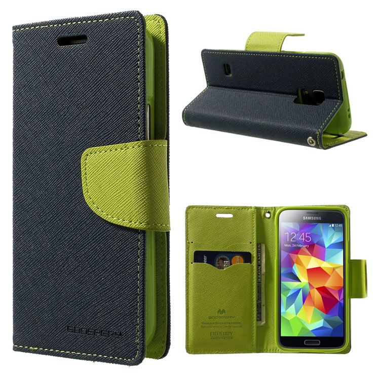 Mercury GOOSPERY for Samsung Galaxy S5 mini G800 Fancy Diary Leather Wallet Cover w/ Stand - Dark Blue-1