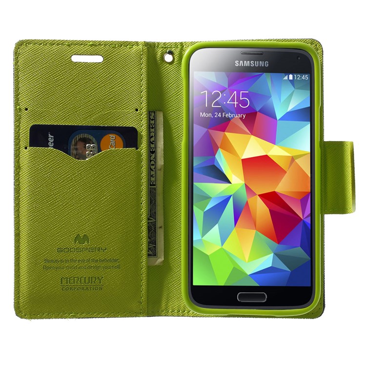 Mercury GOOSPERY for Samsung Galaxy S5 mini G800 Fancy Diary Leather Wallet Cover w/ Stand - Dark Blue-5