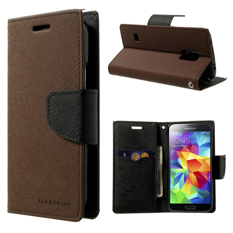 Mercury GOOSPERY for Samsung Galaxy S5 mini G800 Fancy Diary Leather Wallet Stand Shell - Brown-1