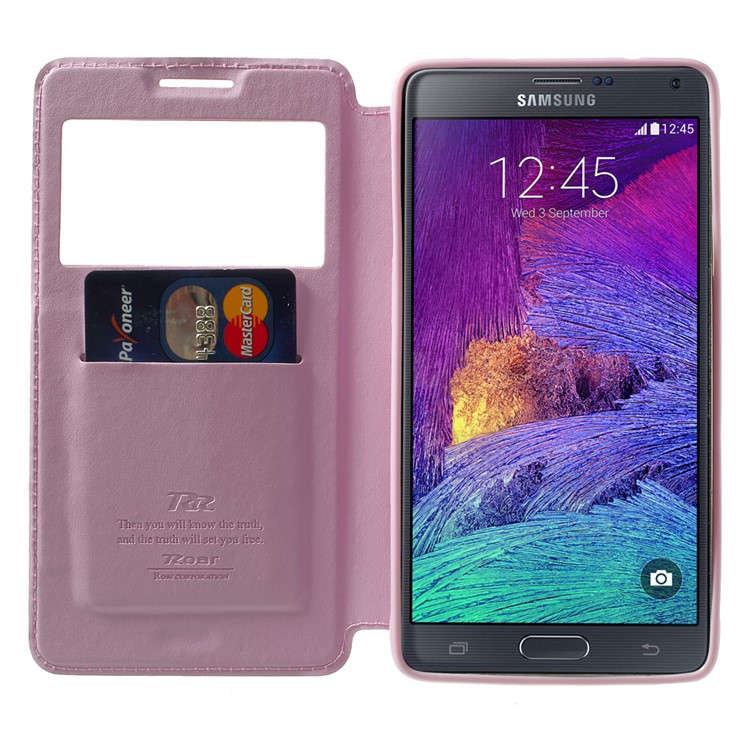 Roar Korea Noble View Leather Card Slot Cover for Samsung Galaxy Note 4 N910 - Pink-5
