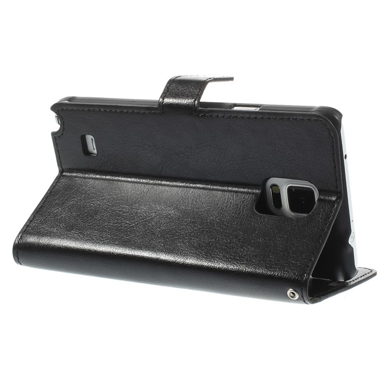 Black for Samsung Galaxy Note 4 N910 Crazy Horse Wallet Leather Case with Stand-5