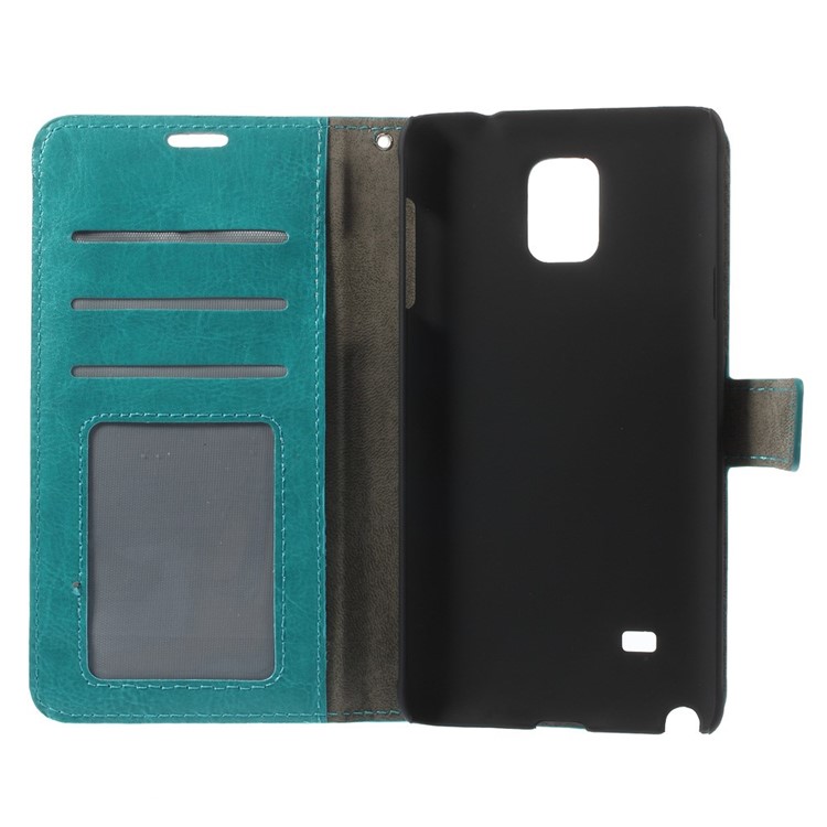 Blue Crazy Horse Stand Leather Wallet Cover for Samsung Galaxy Note 4 N910-10
