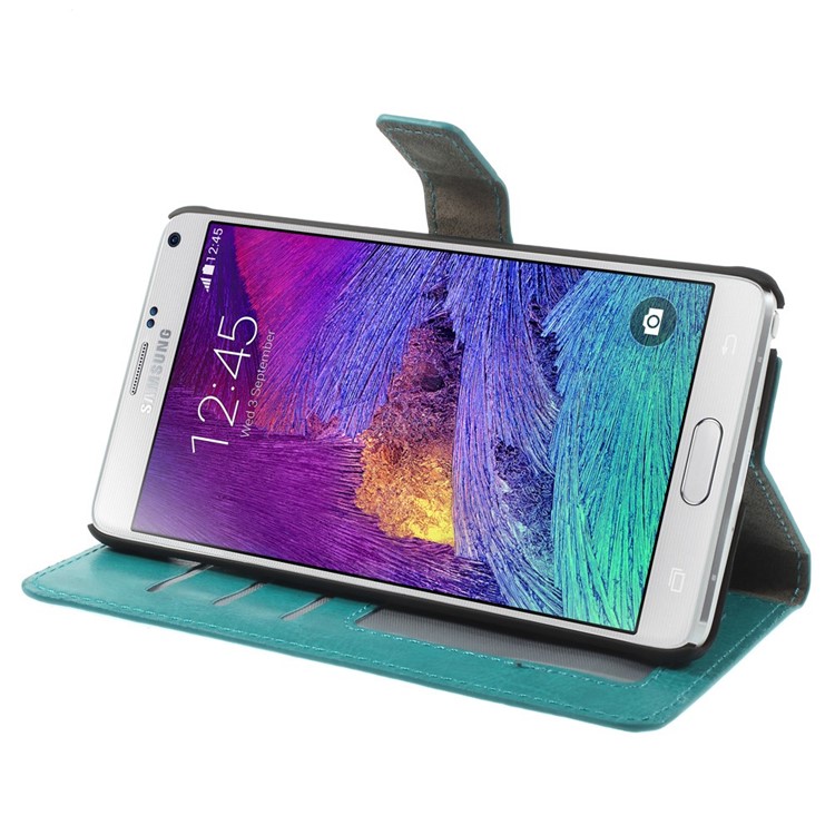Blue Crazy Horse Stand Leather Wallet Cover for Samsung Galaxy Note 4 N910-4