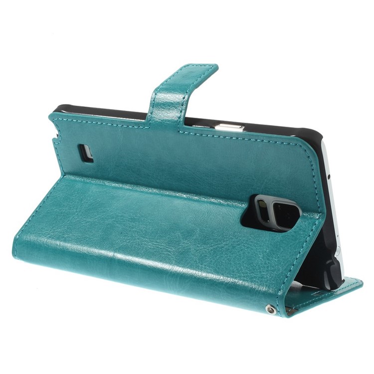 Blue Crazy Horse Stand Leather Wallet Cover for Samsung Galaxy Note 4 N910-5