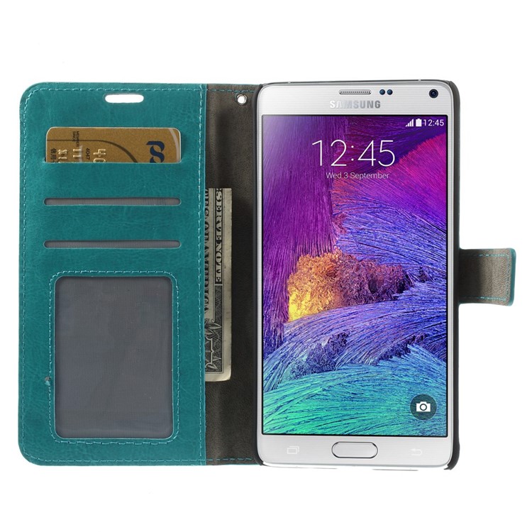Blue Crazy Horse Stand Leather Wallet Cover for Samsung Galaxy Note 4 N910-6