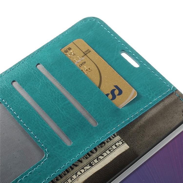 Blue Crazy Horse Stand Leather Wallet Cover for Samsung Galaxy Note 4 N910-9