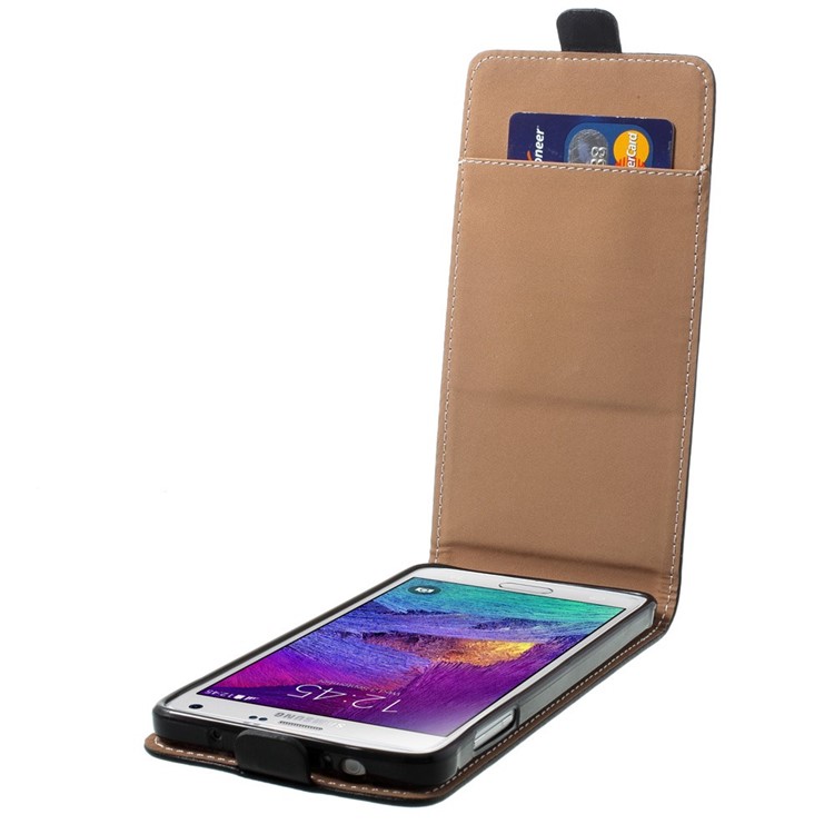 Black Card Holder Vertical Flip PU Leather Case for Samsung Galaxy Note 4 N910-2