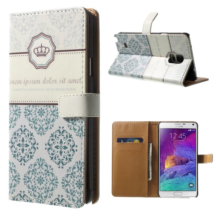 For Samsung Galaxy Note 4 N910 Wallet PU Leather Case with Stand - Crown & Moroccan Pattern-1