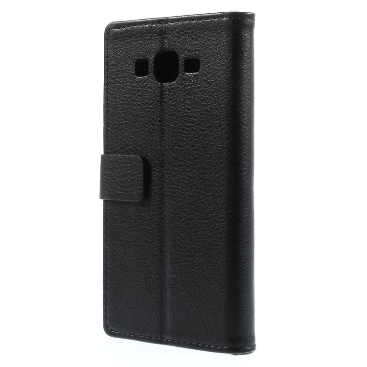 Litchi Skin Wallet Leather Stand Case for Samsung Galaxy Grand Prime SM-G530H - Black-2