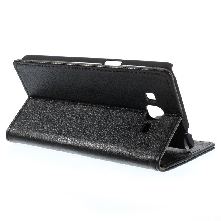 Litchi Skin Wallet Leather Stand Case for Samsung Galaxy Grand Prime SM-G530H - Black-5