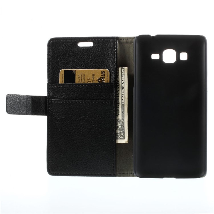 Litchi Skin Wallet Leather Stand Case for Samsung Galaxy Grand Prime SM-G530H - Black-6