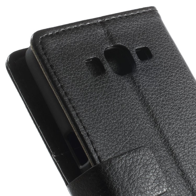 Litchi Skin Wallet Leather Stand Case for Samsung Galaxy Grand Prime SM-G530H - Black-8