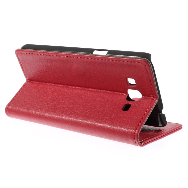 Litchi Skin Leather Magnetic Case w/ Card Slots for Samsung Galaxy Grand Prime SM-G530H - Red-5