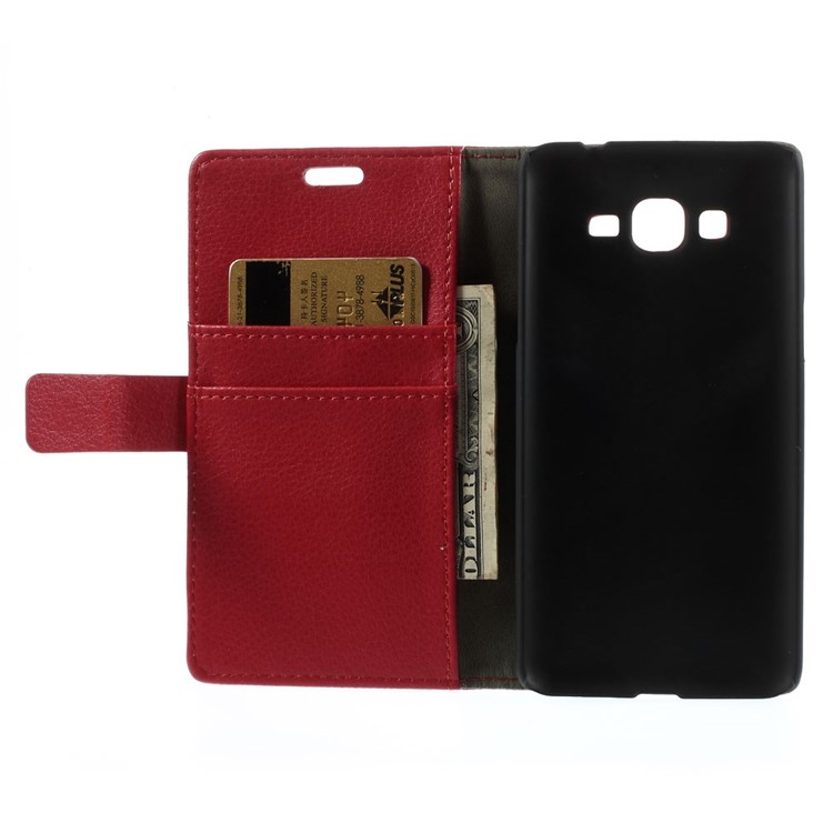 Litchi Skin Leather Magnetic Case w/ Card Slots for Samsung Galaxy Grand Prime SM-G530H - Red-6