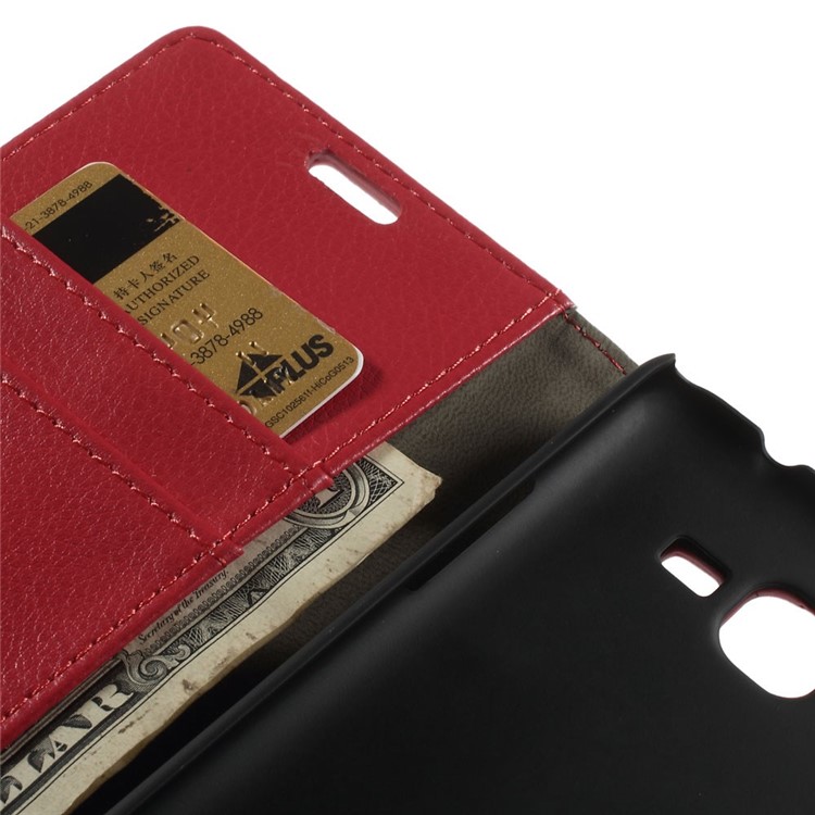 Litchi Skin Leather Magnetic Case w/ Card Slots for Samsung Galaxy Grand Prime SM-G530H - Red-7