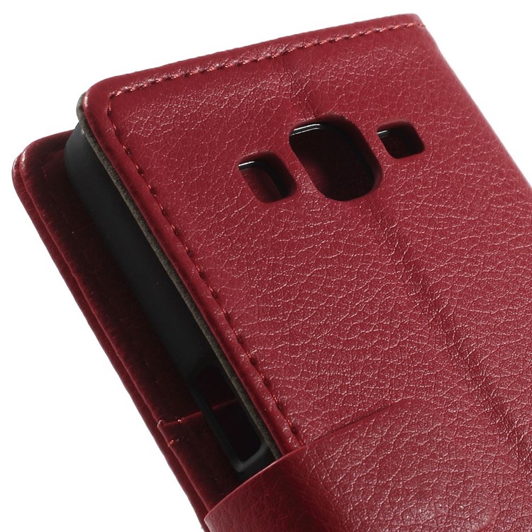 Litchi Skin Leather Magnetic Case w/ Card Slots for Samsung Galaxy Grand Prime SM-G530H - Red-9
