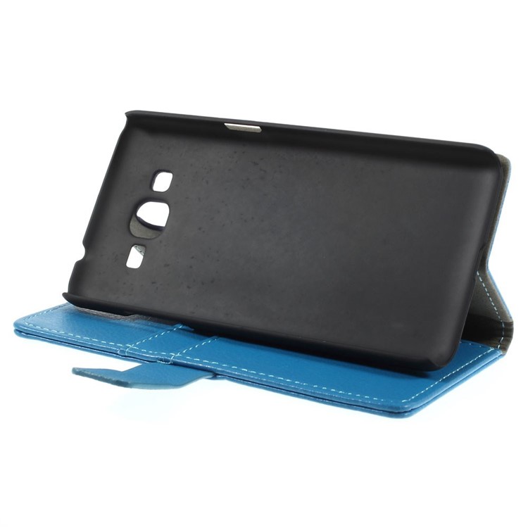 Litchi Skin Magnetic Leather Stand Case for Samsung Galaxy Grand Prime SM-G530H - Blue-4