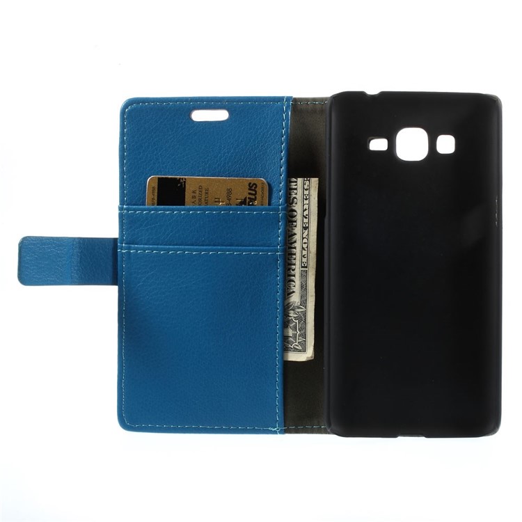 Litchi Skin Magnetic Leather Stand Case for Samsung Galaxy Grand Prime SM-G530H - Blue-6