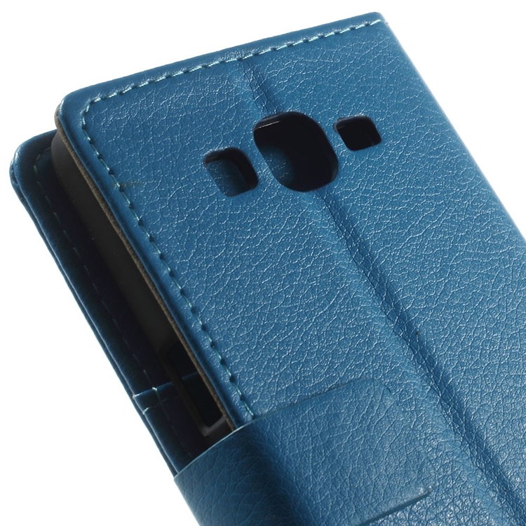 Litchi Skin Magnetic Leather Stand Case for Samsung Galaxy Grand Prime SM-G530H - Blue-8