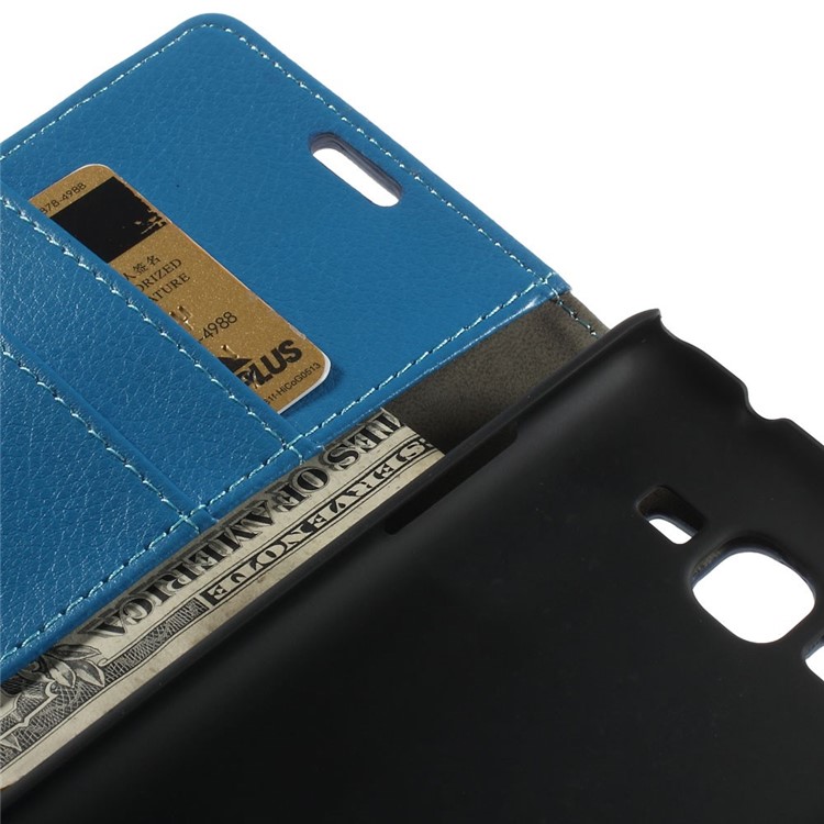 Litchi Skin Magnetic Leather Stand Case for Samsung Galaxy Grand Prime SM-G530H - Blue-9