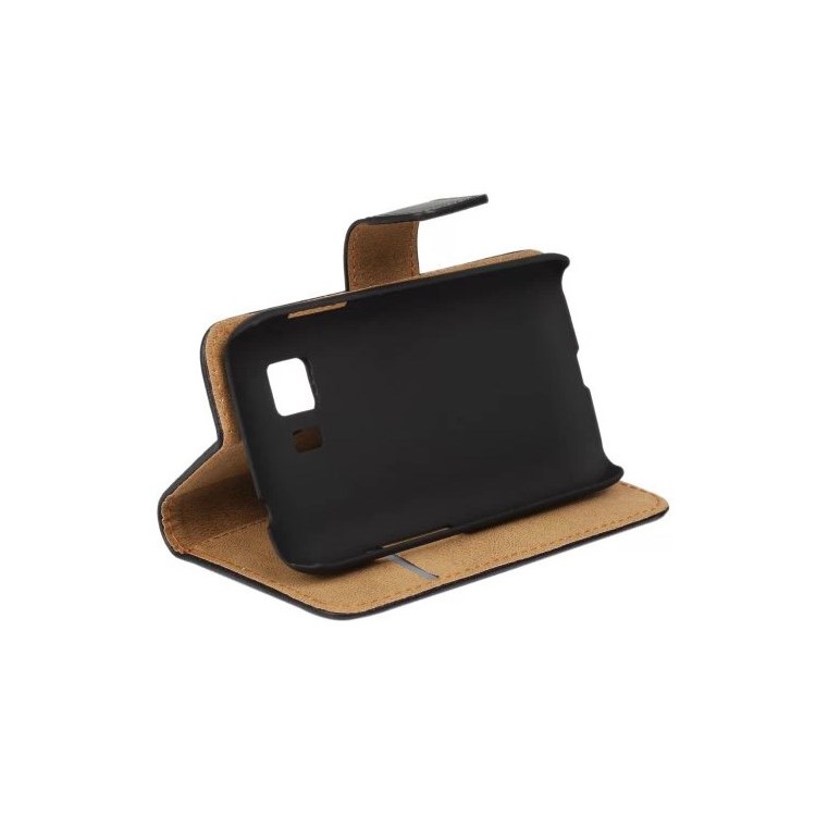 Genuine Split Leather Horizontal Flip Stand Wallet Case for Samsung Galaxy Young 2 - Black-3