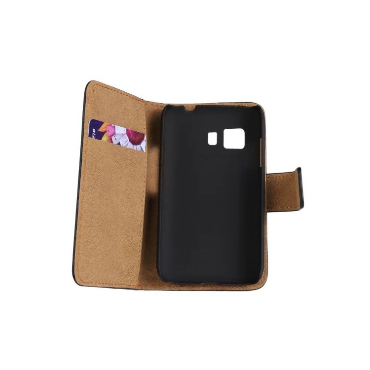 Genuine Split Leather Horizontal Flip Stand Wallet Case for Samsung Galaxy Young 2 - Black-4