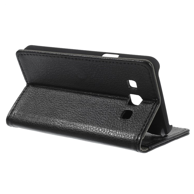 Litchi Grain Leather Magnetic Case w/ Stand for Samsung Galaxy A3 SM-A300F - Black-5