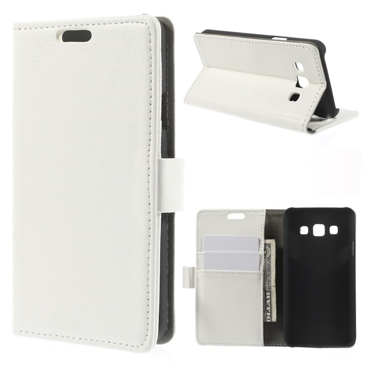 Litchi Grain Leather Magnetic Cover w/ Stand for Samsung Galaxy A3 SM-A300F - White-1