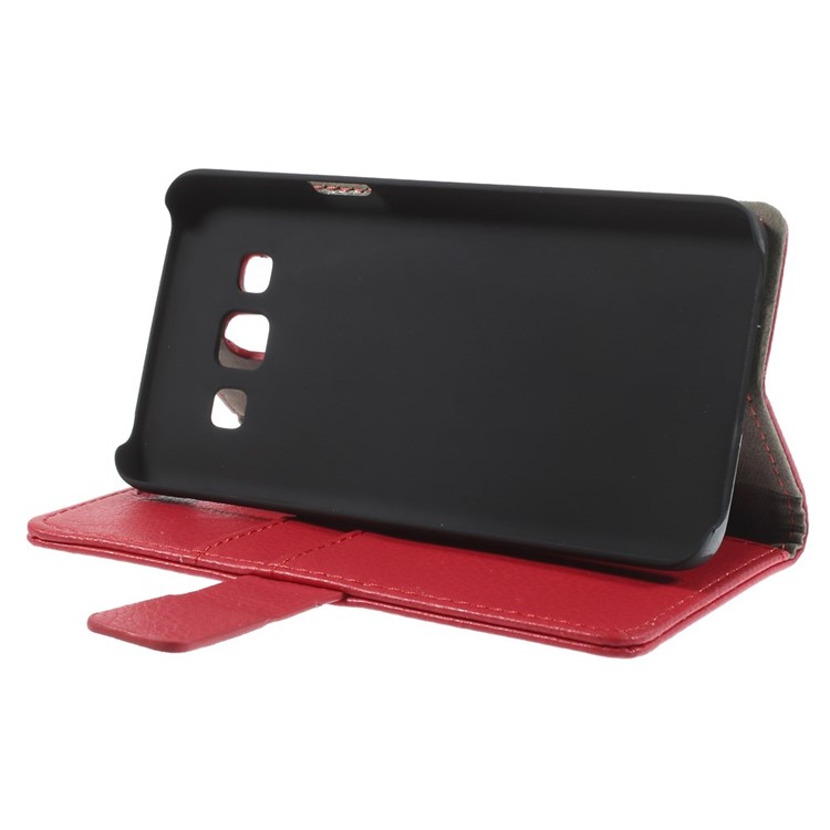 Litchi Grain Leather Magnetic Shell w/ Stand for Samsung Galaxy A3 SM-A300F - Red-4
