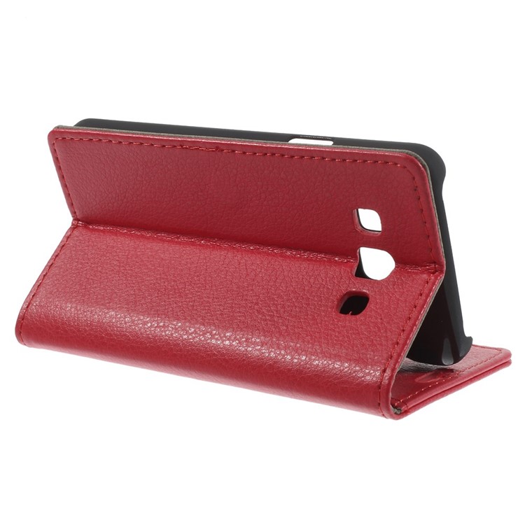 Litchi Grain Leather Magnetic Shell w/ Stand for Samsung Galaxy A3 SM-A300F - Red-5